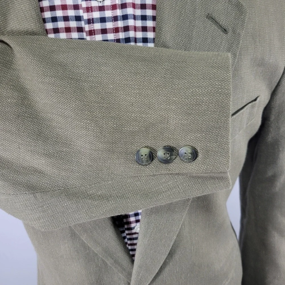 Claiborne Men's Sport Coat Blazer‎ Two Button Green Cotton Linen Blend 40R